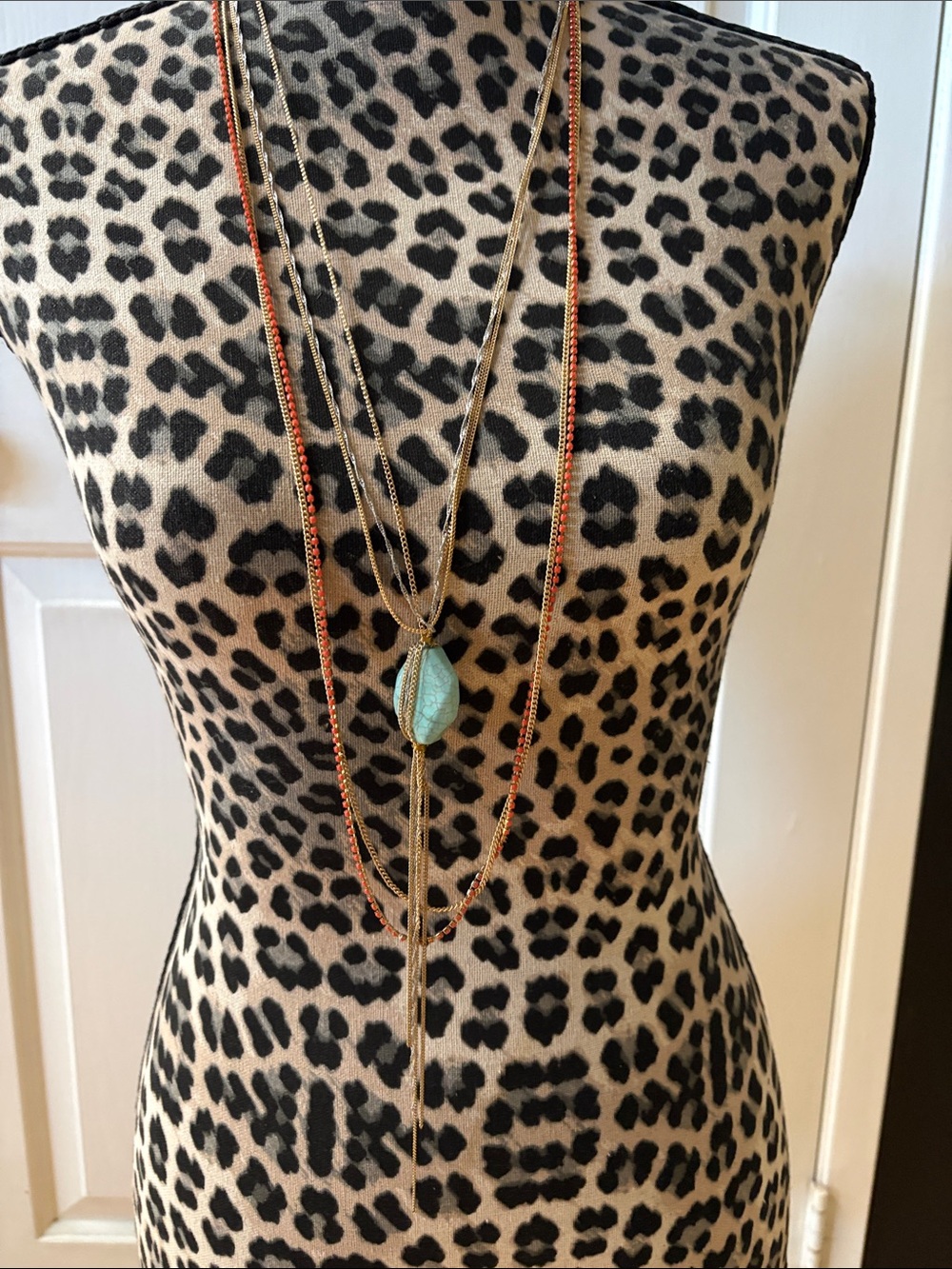 Calvin Klein Multi Layered Gold-tone Necklace with Turquoise Pendant